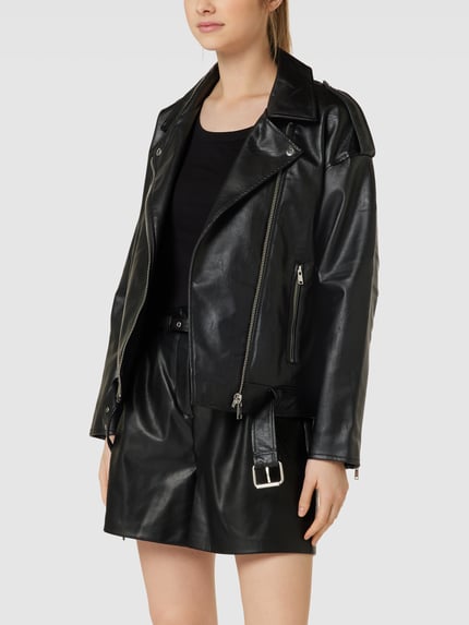 ONLY Oversized Lederjacke mit Umlegekragen Modell 'VERA' Black 4