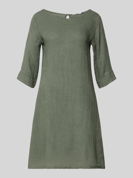 Productfoto, Leinenkleid mit Rundhalsausschnitt Modell 'Le44tizia' van ZABAIONE, puur linnen, a-lijn, minijurk, 3/4-mouw, olijfgroen, gladde textuur