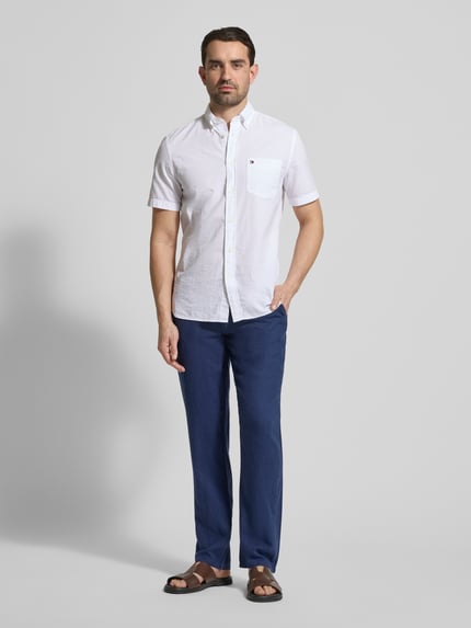 Christian Berg Men Regular Fit Hose aus Leinen-Viskose-Mix mit Eingrifftaschen Marine 1