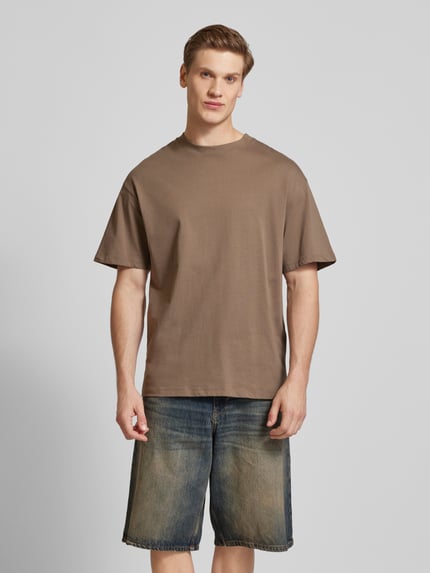 JACK & JONES T-shirt met geribde ronde hals, model 'BRADLEY' Lichtbruin - 4