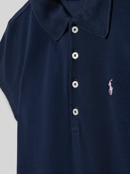 Productfoto, Regular Fit Poloshirt aus Baumwoll-Mix van Polo Ralph Lauren Teens, effen donkerblauw piqué met logo-stitching, korte knoopsluiting, polokraag, korte mouw, splitzoom