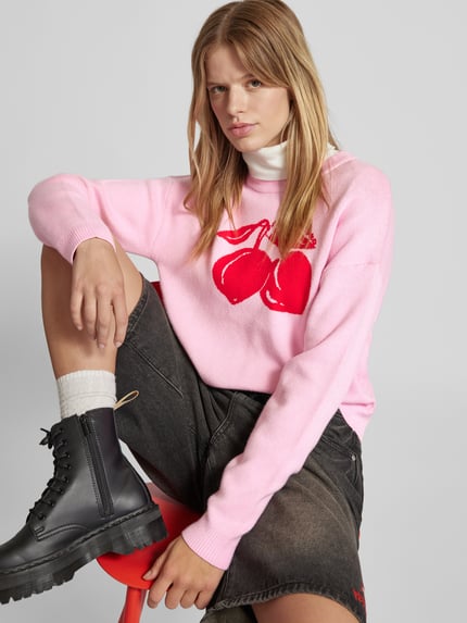 NOISY MAY® Strickpullover mit Motiv-Print Modell 'CERA' Rosa 3