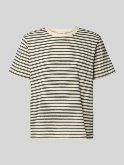 Produktfoto, Regular Fit T-Shirt aus Baumwoll-Mix Modell 'KEVIN' von SELECTED HOMME mit Optik:Allover-Muster, gestreift, Feinstrick