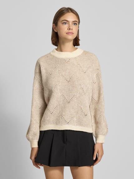 PIECES Comfort Fit Strickpullover mit Woll-Anteil 'JENNA' Sand Melange 4