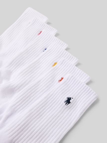 Productfoto, Socken aus Baumwoll-Mix im 6er Pack van Polo Ralph Lauren Underwear, unifarben wit, logo-detail in zes kleuren, geribbelde structuur