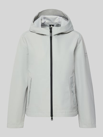 Produktfoto, jasnoszara Jacke mit Kapuze und Eingrifftaschen Modell 'VENU' od ECOALF, krój regular fit, zamek dwukierunkowy, tekstura gładka