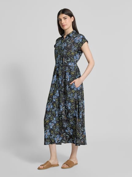 Jake*s Casual Overhemdjurk van viscose met strikceintuur Zwart - 1