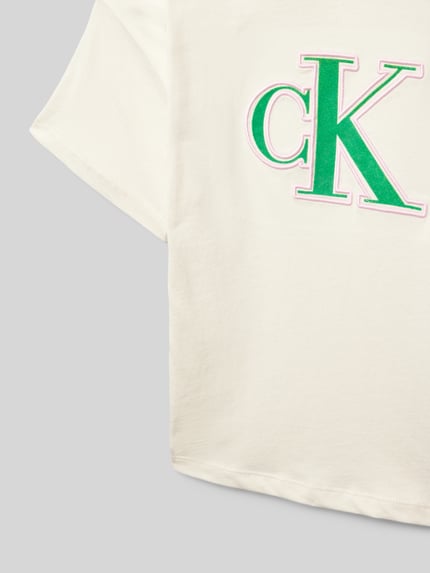 Calvin Klein Jeans Boxy fit T-shirt met labelprint Ecru - 2