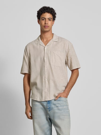 ONLY & SONS Relaxed Fit Freizeithemd aus Baumwoll-Leinen-Mix Modell 'CAIDEN' Beige 4