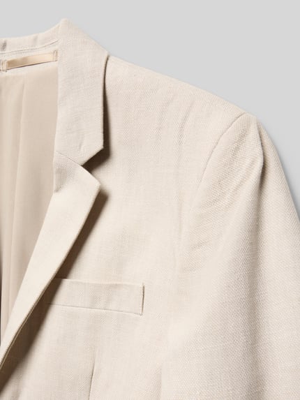 Produktfoto, Regular Fit Blazer aus Baumwoll-Leinen-Mix Modell 'MARTIN' von Jack & Jones, beige, Reverskragen, Pattentaschen, strukturierte Oberfläche, Rückenlänge 55 cm, Schulterbreite 35 cm, Ärmellänge 52 cm