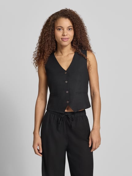 ONLY regular fit linnen gilet met bindceintuur model 'GOA' Zwart - 4