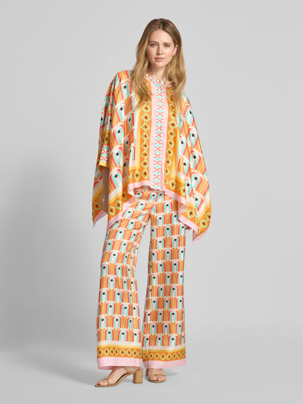 HERZENS Flared cut broek van zijde met elastische band Oranje - 1