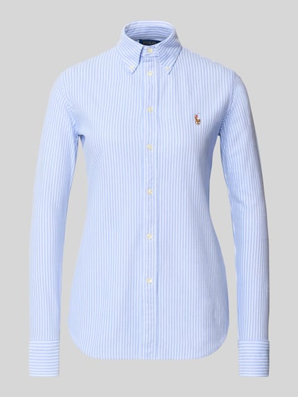 Produktfoto, lichtblauw-wit gestreepte Regular Fit Overhemdblouse uit puur katoen Model 'HEIDI' van Polo Ralph Lauren, piqué textuur