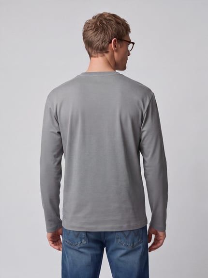 Marc O'Polo DENIM Langarmshirt mit geripptem Rundhalsausschnitt Mittelgrau 5