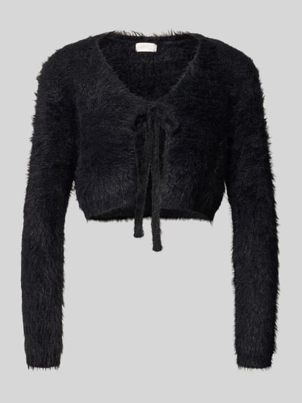 Produktfoto, Regular Fit Strickjacke mit Zierschleife von Apricot in Schwarz, Strick-Optik, Cropped Fit, weiche Textur