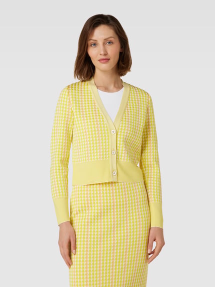 Marc Cain Cropped Strickjacke mit Hahnentrittmuster GELB 4