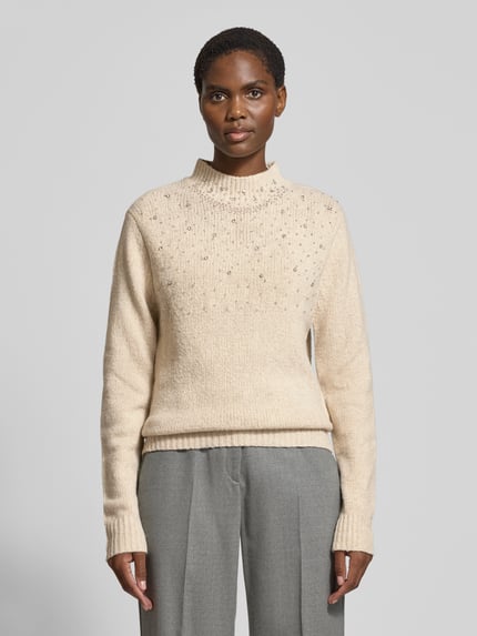 GUIDO MARIA KRETSCHMER WOMAN Regular Fit Strickpullover mit Ziersteinbesatz Modell 'DAKOTA' Beige 4