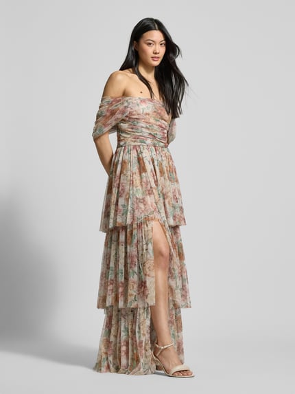 Lace & Beads Abendkleid mit Smok-Detail Rose 1