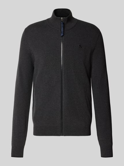 Produktfoto, kardigan rozpinany w Dwa kolory z zamkiem błyskawicznym, Stójka, krój regular fit z bawełny, długość tyłu 67 cm, długość rękawów 50 cm, Strickjacke in Two-Tone-Machart mit Reißverschluss od LERROS