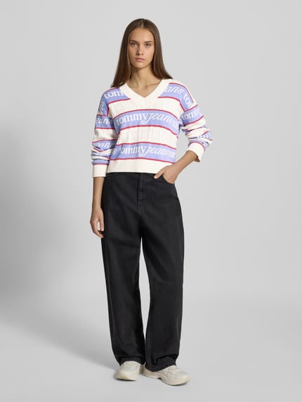 Tommy Jeans Sweter z dzianiny o kroju regular fit z czystej bawełny Złamany biały 1