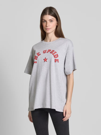 The Upside Oversized T-Shirt mit Label-Print und Rundhalsausschnitt Hellgrau Melange 4