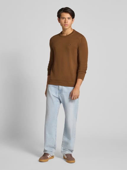 Tommy Jeans Regular Fit Strickpullover aus reiner Baumwolle Mittelbraun 1