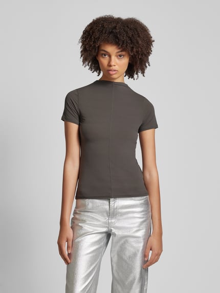 Weekday T-Shirt in unifarbenem Design Modell 'Jen' Dunkelgrau 4
