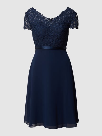 LUXUAR FASHION Cocktailkleid mit Ziersteinen und floralen Stickereien Dunkelblau 2