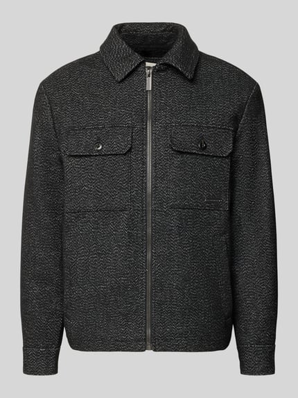 Produktfoto, Hemdjacke mit Label-Detail von TOM TAILOR, mehrfarbig kariertes Muster, Reißverschluss, Umlegekragen, Brust- und Eingrifftaschen
