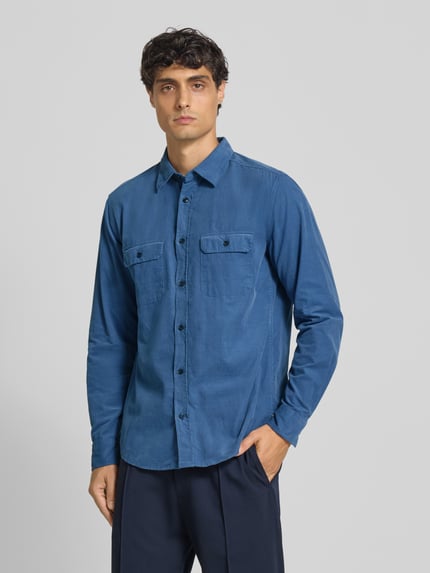 OLYMP Level 5 Regular fit ribcordoverhemd met kentkraag Jeansblauw - 4