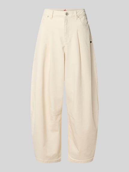 Produktfoto, Barrel Fit Jeans mit Eingrifftaschen von Buena Vista aus Baumwoll-Mix mit Stretch-Anteil in Creme, sichtbare Bundweite und Innenbeinlänge, Details zu Gesäßtaschen