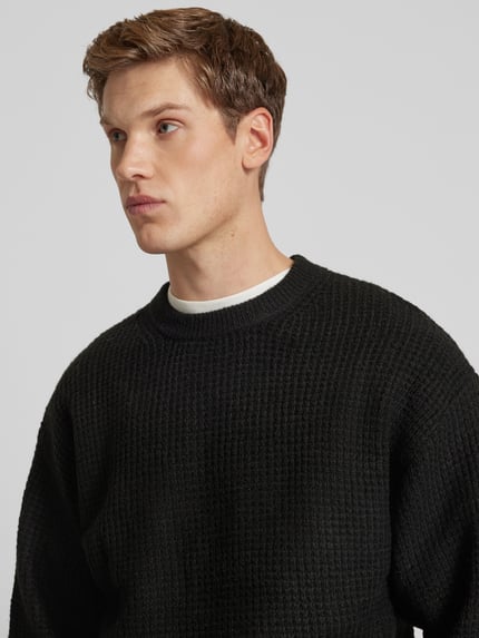 JACK & JONES Gebreide pullover met structuurmotief, model 'OLLIE' Zwart - 3
