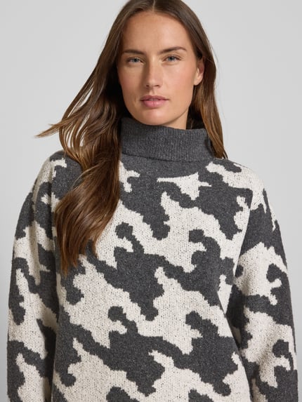 VERO MODA Regular Fit Rollkragenpullover mit Allover-Muster Modell 'HURLEY' Mittelgrau 3