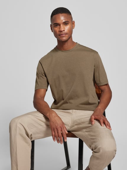 DRYKORN T-shirt met geribde ronde hals, model 'GILBERD' Leem - 3