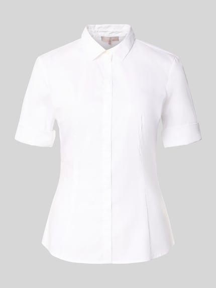 Produktfoto, Slim Fit Bluse mit Knopfleiste von Christian Berg Woman Selection, wit, katoenmix met stretch, overhemdkraag, opgerolde mouw, 61 cm ruglengte, 24 cm mouwlengte