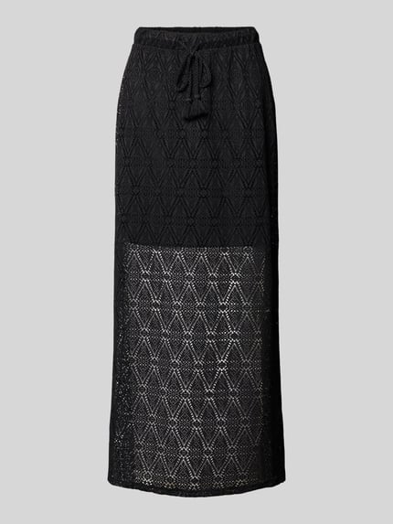 Produktfoto, Leicht ausgestellter Midi-Rock aus Spitze mit elastischem Bund Modell 'MAYA' von Vero Moda, Optik: Unifarben, Passform: Leicht, Länge: Midi, transparenter Spitzenrock mit blickdichtem Unterrock, Bundabschluss: Elastisch mit Tunnelzug, Saum: Gehschlitz, feine Struktur und filigranes Muster.