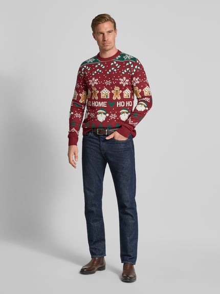Lindbergh Strickpullover im Allover-Look Modell 'Santa' Bordeaux 1