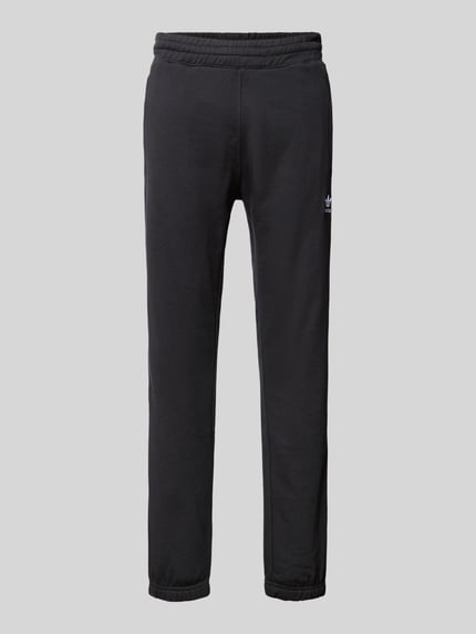 Produktfoto, czarne Sweatpants mit Label-Stitching und elastischem Bund von adidas Originals z czystej bawełny, regular fit, długość nogawki 78 cm