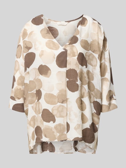 Produktfoto, Relaxed Fit Bluse aus Viskose-Mix von Apricot, creme-beige Allover-Look mit V-Ausschnitt und 3/4-Arm, fließende Textur