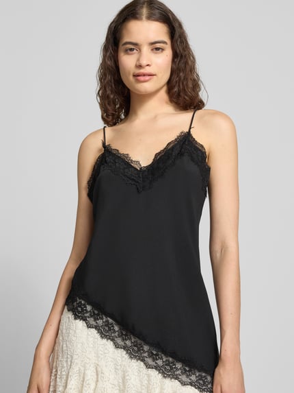 REVIEW Top aus Satin mit Spitzenbesatz Black 3
