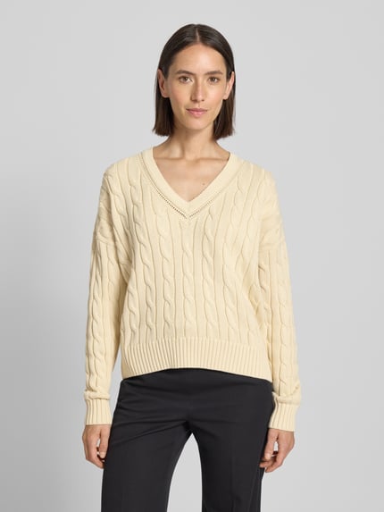 Lauren Ralph Lauren Strickpullover mit V-Ausschnitt Modell 'TEDURPH' Beige 4