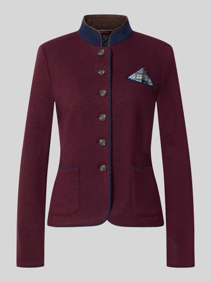 Productfoto, blazer uit wolmix met steekzakken en borstzak met pochet van White Label, bordeauxrood, getailleerd model, korte opstaande kraag, knoopsluiting, Blazer aus Woll-Mix mit Einstecktuch van White Label, context: getailleerd, ruglengte 52 cm, borstwijdte 46 cm, mouwlengte 64 cm