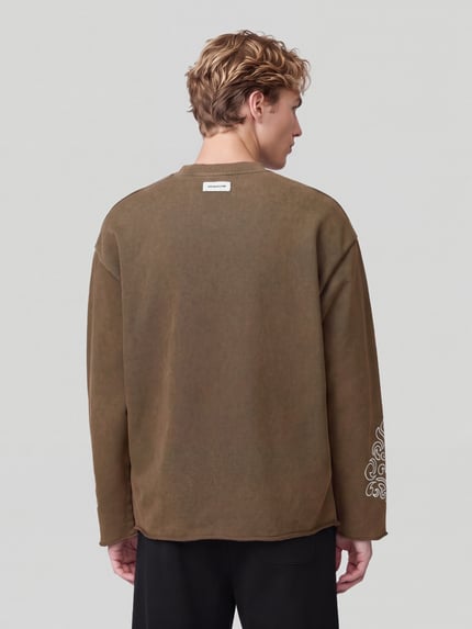 Don´t Waste Culture Sweatshirt mit Stickereiärmeln Modell 'ONA' Mittelbraun 5