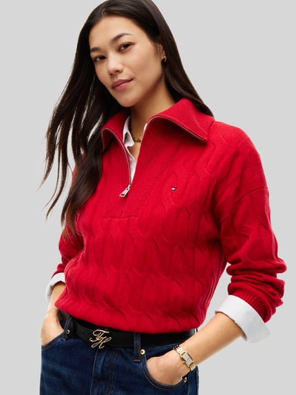 Tommy Hilfiger Relaxed Fit Troyer aus reiner Wolle Dunkelrot 6