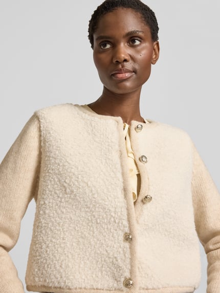 Oui Regular Fit Strickjacke mit Woll-Anteil Offwhite Melange 3