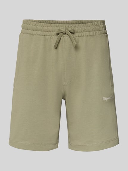 Produktfoto, Shorts mit Label-Stitching Modell 'KARL' von Jack & Jones aus Baumwoll-Mix in Relaxed-Fit mit Kordelzug und seitlichen Eingrifftaschen.