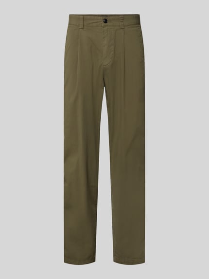 Produktfoto, olivgrüne Straight Fit Chino aus Baumwoll-Mix von BOSS Orange, glatte Struktur, klare Linien, Herren Chino