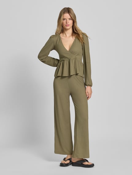 ONLY Slim Fit Langarmbluse in Wickel-Optik Modell '30 BILL' Khaki 1