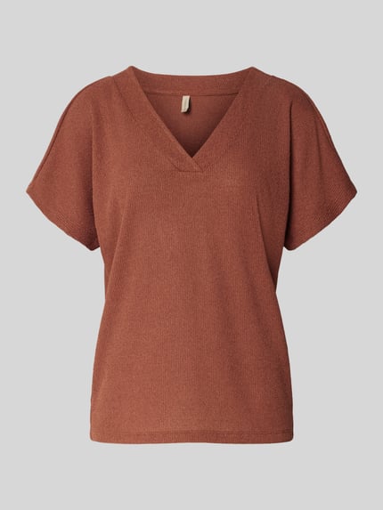 Soyaconcept Regular Fit T-Shirt mit V-Ausschnitt Modell 'DELIA' Rostrot 2