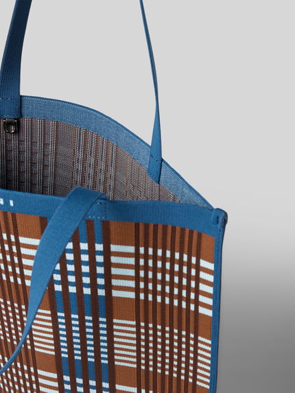 Marni Torba typu tote z szkocką kratą Niebieski 5